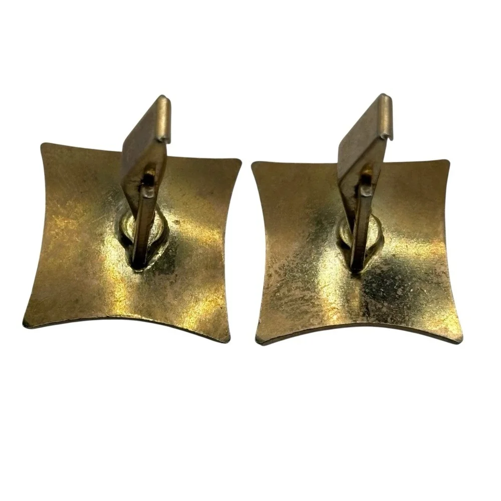 Yellow Rhinestone Cufflinks‎ Square MCM Vintage Gold Tone Men's Formal Prong Set